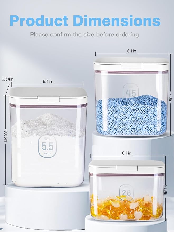 5.5L/12Lbs Laundry Powder Detergent Container with Lid | PET Clear Pods Dispenser with One-Press Lid and Measuring Cup 200oz (270 Pods)