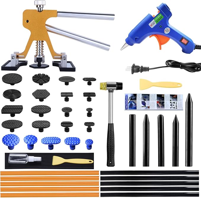 GLISTON Auto Dent Puller Kit - Adjustable Golden Dent Remover Tools Paintless Dent Repair Kit Dent Lifter Puller for Car Large & Small Ding Hail Dent Removal
