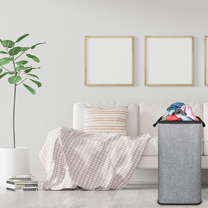 SNIGJAT Extra Large Laundry Hamper, Folding 100L Laundry Basket, Grey | Dirty Clothes Hamper for Bedroom, Tall Hamper, Sturdy Storage Organizer for Clothes and Toys