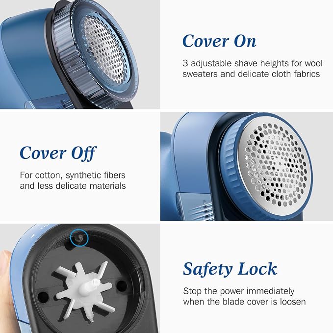 BEAUTURAL Fabric Shaver and Lint Remover, Portable Sweater Defuzzer | Battery Operated, 2 Speeds, 2 Replaceable Stainless Steel Blades, Remove Clothes Fuzz, Lint Balls, Pills, Bobbles