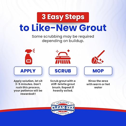 Clean-eez Grout-eez Tile Cleaner with Stand-Up Brush Head – Heavy-Duty Stain Remover for Ceramic and Porcelain Floors – Safe for Colored Grout – Not for Natural Stone – Pole Not Included - 32 oz
