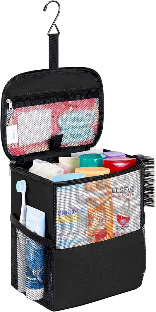 Lifewit Shower Bag Mesh Shower Caddy Portable College Dorm Room Essentials Tote Bag for Bathroom, Gym, Travel, Camping Quick Dry Hanging Shower Organizer Basket Toiletry Bag, Medium, Black