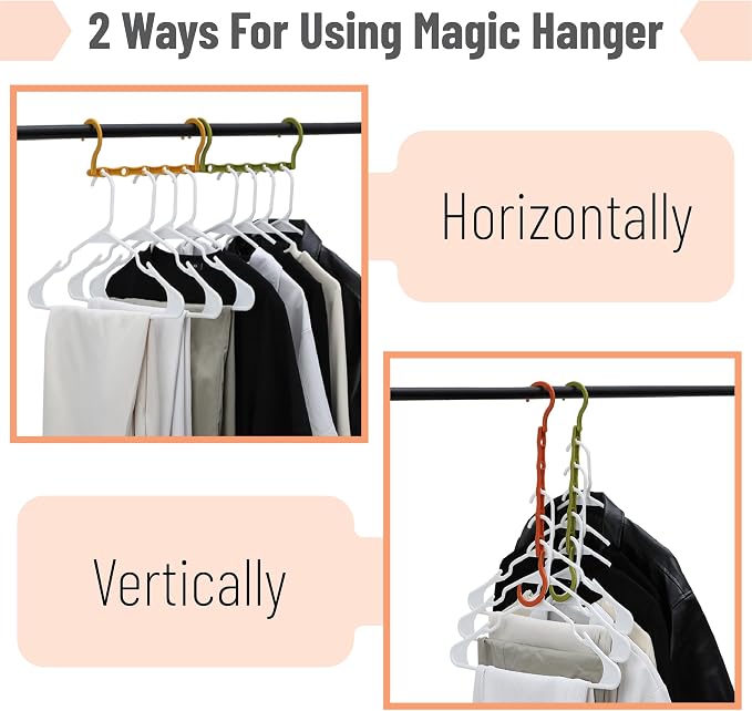 Mr. Pen- Space Saving Hangers, 8 pcs, 360° Rotating Hooks | Magic Cascading Hanger Organizer with 5 Enclosed Slots, Closet Organizers and Storage for Clothes