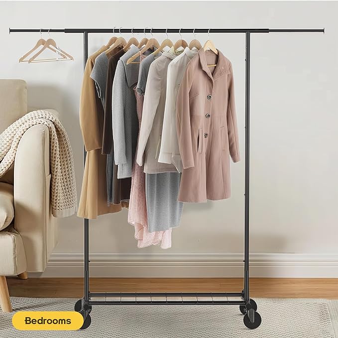 Clothing Garment Rack Capacity 550LBS Rolling Clothes Rack on Wheels - Heavy Duty Commercial Storage Organizer - Mobile Clothes Rack with Multifunctional Design (Black)