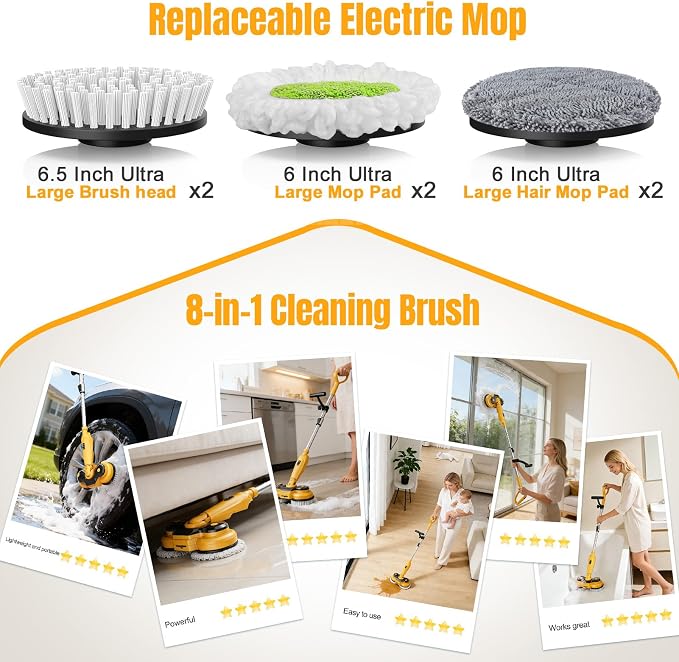 Cordless Electric Mop for Dewalt 20V Battery (NO Battery), 2 in 1 Spin Mop & Electric Floor Scrubber Machine with LED Light & Water Spray, 800 RPM Rotating Electric Mops for Floor (Black)