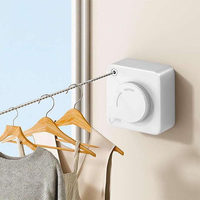 2 Pack Retractable Clothesline Indoor & Outdoor, 16.2Ft Non-Sagging (White) | Stainless Steel Heavy Duty Design Laundry Wash Line with Wall Mounted, Space-Saving Drying Rack for Bathroom, Balcony