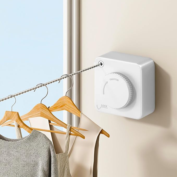 Retractable Clothesline Indoor Outdoor 16.2Ft Non-Sag(1, White) | Stainless Steel Heavy Duty Design Laundry Wash Line with Wall Mounted, Space-Saving Drying Rack for Bathroom, Balcony