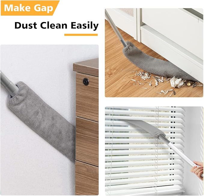 Retractable Gap Dust Cleaner with 3 Reusable Microfiber Dusting Cloths, Under Appliance/Refrigerator/Furniture Cleaning Tool with 100” Extension Pole, Washable Flat Gap Cleaning Duster by OOSOFITT