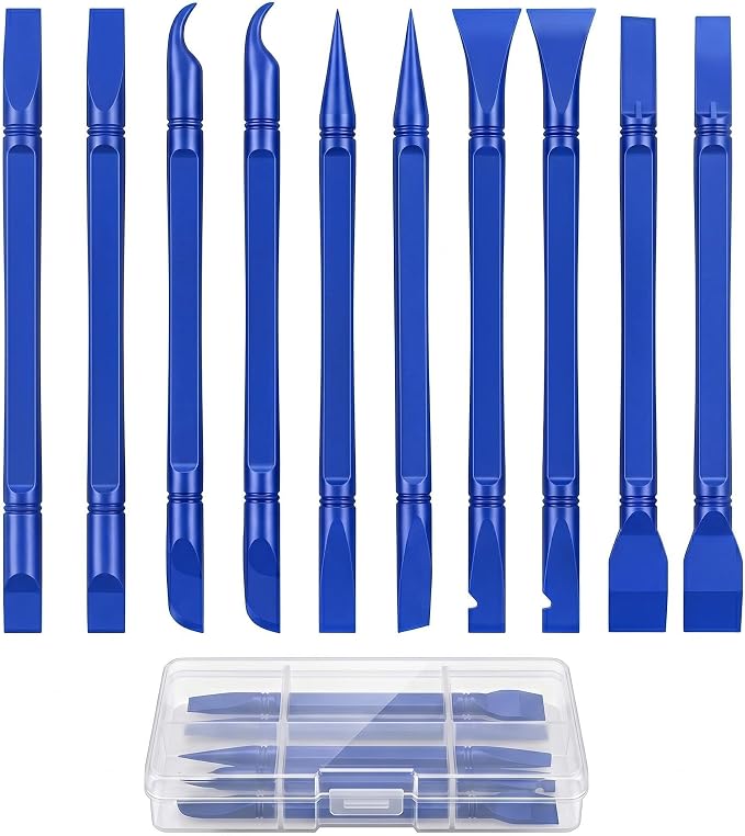 10Pcs Plastic Scraper Tools with Storage Case, Car Detailing Tools Kit, Multi-Purpose Cleaning Sticks for Tight Gaps, Removing Stickers, Labels, Grease & Dirt, Blue