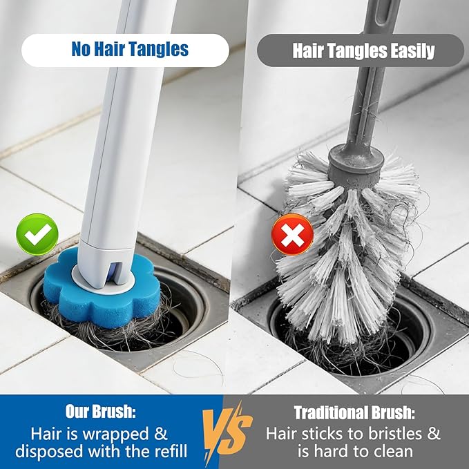 Disposable Toilet Brush Set, 2 Pack with 72 Refills & Wall Holder | 360° Swivel Head, Deep Scrubbing Toilet Bowl Cleaner, One-Touch Disposal, Toilet Wand for Sinks, Tubs & Floor Drains