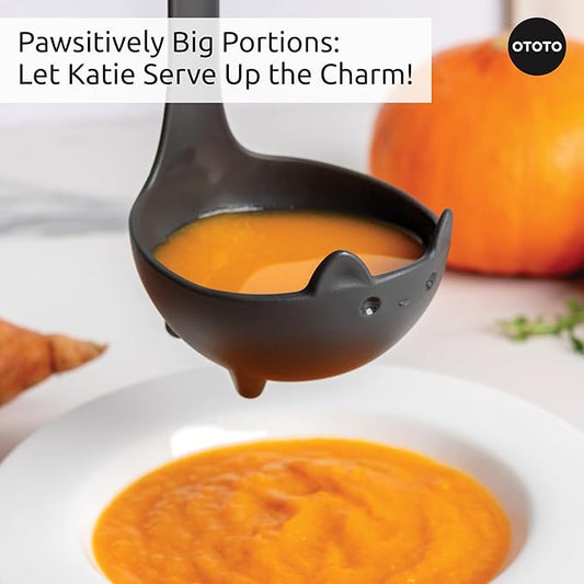 OTOTO Katie Cat Soup Ladle - Halloween Gifts Black Cat, Gothic Gifts, Gifts for Cat Lovers - Spooky Cat Gift, Cute Kitchen Accessories, Fun Gifts (Katie Cat, Black)