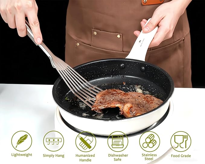 Stainless Steel Kitchen Utensils Set - 12pcs Cooking Utensils Set with Holder, Heat Resistant Kitchen Tool Set for Cooking with Turners, Potato Masher, Spatula, Spoons, Tongs, Whisk