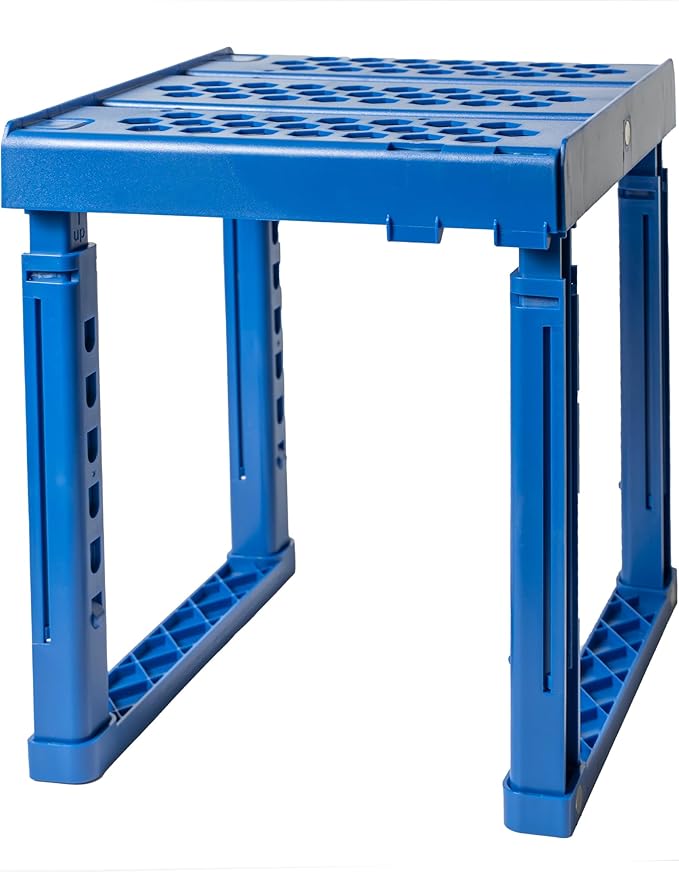 Piffny Locker Organizer Shelf， Adjustable Width and Height, Stackable, Ideal Locker Shelf for School, Office, Gym Lockers, or Even Kitchen Cabinets & Under Sink Organization (Blue)