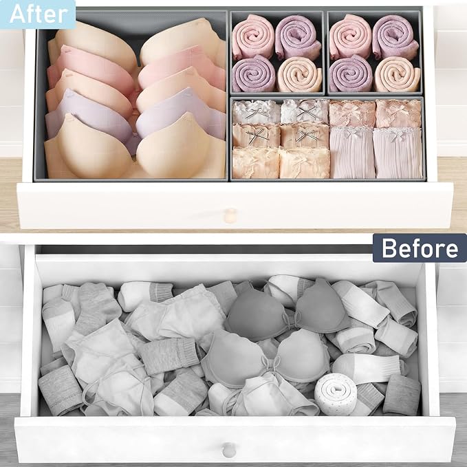 DIMJ Drawer Organizer Clothes, 24 Pack Dresser Organizer, Foldable Closet Organizers and Storage, Fabric Dresser Bins, Drawer Dividers for Nursery, Baby Clothes, Underwears, Sock