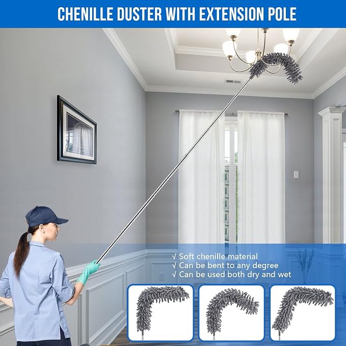 UIMO Microfiber Feather Duster Kit with Extension Pole (30–100") – Bendable Washable Heads, Extendable Dusters for Cleaning Ceiling Fan, High Ceiling, Blinds, Furniture & Cars (5 Pcs) | – Bendable Washable Heads, Extendable Dusters for Cleaning Ceiling...