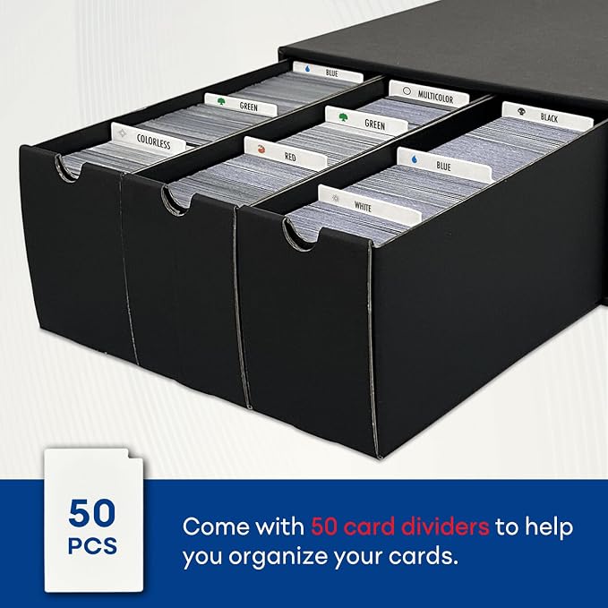 Fageverld Trading Card Storage Box, Collector Cardboard Card Box with 50 Dividers for MTG TCG Magic Baseball Sports Cards Collection, 12 Drawers