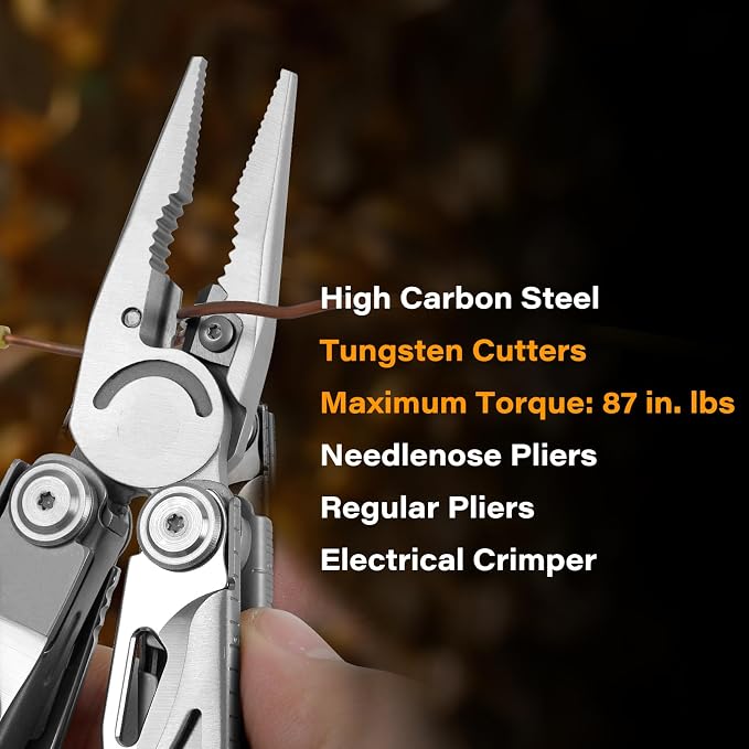 Pro-Grade 21-in-1 Multitool with Pliers & Tungsten Carbide Cutters | Spring-Assisted Scissors, Window Breaker, Serrated Blade – Heavy-Duty EDC for Emergency, Hunting, Fishing, DIY, Satin Finish