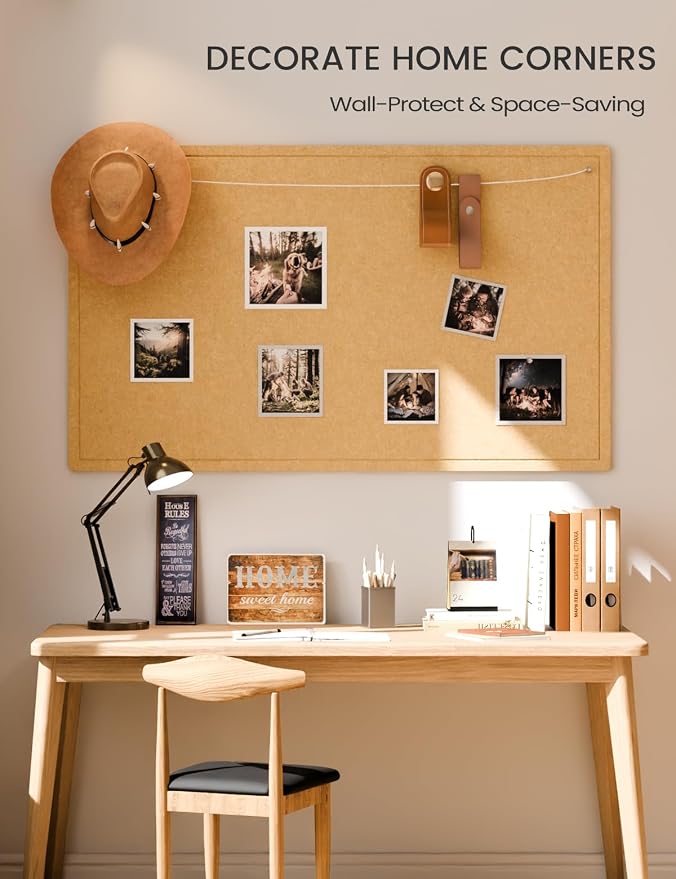Fluxynara 59" x 35.4" Large Bulletin Board, Mustard Yellow | Cork Board Alternative with 24 Removable Adhesive Tabs, Foldable Felt Pin Board for Home, Office, Classroom & Dorm