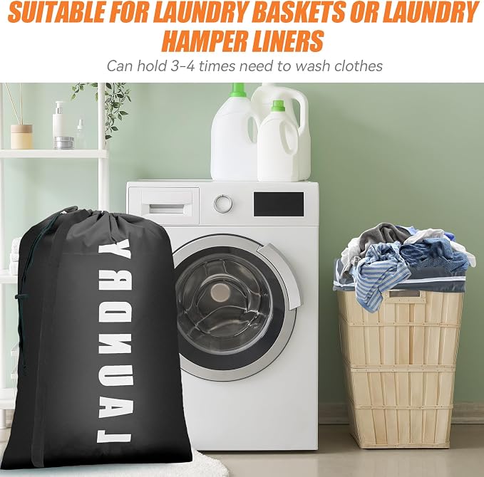 Heavy Duty Laundry Bag with Strap,2 Pack Travel Laundry Bags for Dirty Clothes,24" x 36" Large Laundry Bag for Traveling,Camping,Dorm (Black+ Gray)