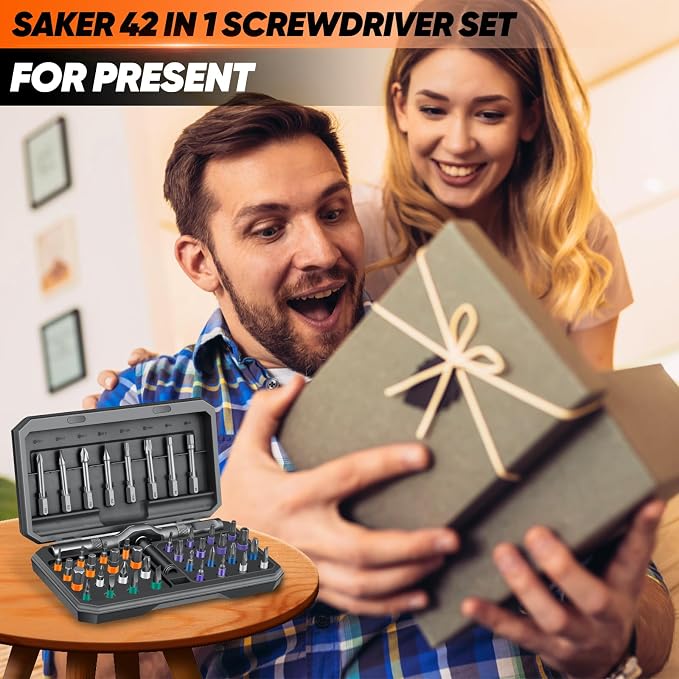 Saker 42 in 1 Magnetic Screwdriver Set Multi Bit Free Combination Ratchet Screwdriver Set Portable Repair Tool Kit for Gifts, Furniture, Computer, Bicycle and DIY Grey