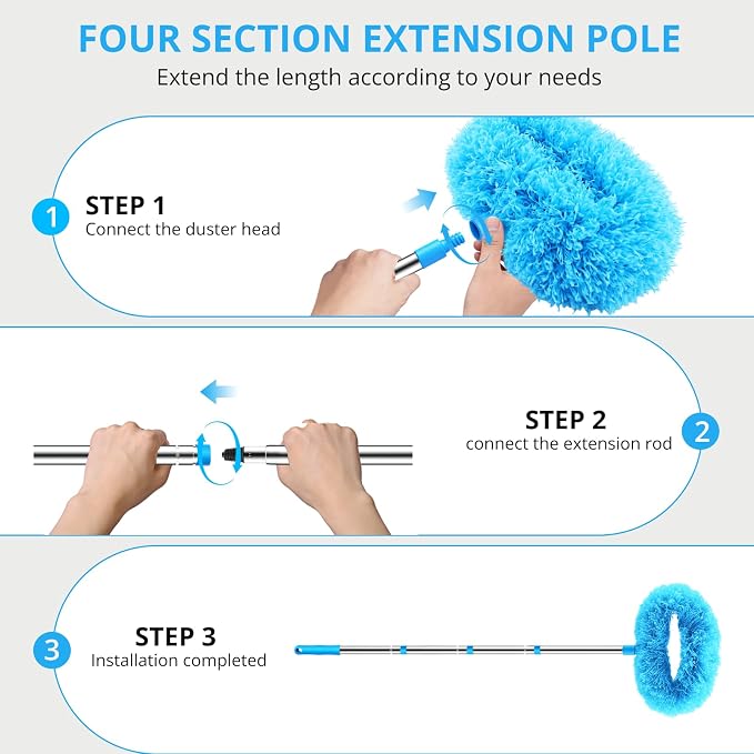SetSail Ceiling Fan Cleaner Duster, Microfiber Ceiling Fan Duster with Extension Pole 13 to 48 Inch Washable Ceiling Fan Blade Dusters for Cleaning | Microfiber Ceiling Fan Duster, 13 to 48 Inch, Washable, Ceiling Fan Blade Dusters
