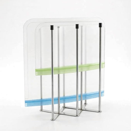 Reusable Bags Drying Rack, Extra Tall Foldable Stainless Steel Stand for 1 Gallon & Quart Zip-Top Reusable Bags, Plastic Bag Dryer for Silicone, Sandwich & Snack Storage Bags, Silver, 1 Pack
