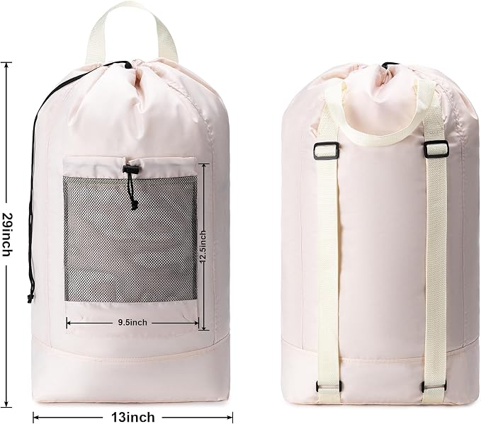 Backpack Laundry Bag,Large Travel Laundry Bags (Khaki) | with Shoulder Straps and Mesh Pockets,Laundry Backpack with Drawstring Closure for College,Trave,Dorm, Apartment,Laundromat