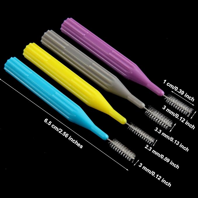Patelai 100 Count Interdental Brush Set, Soft Braces Cleaner Picks with Cap, Multi Size Teeth Gap Cleaning Tool for Orthodontic Care Bridge Implant Travel Kit(Light Blue, Yellow, Gray, Purple)