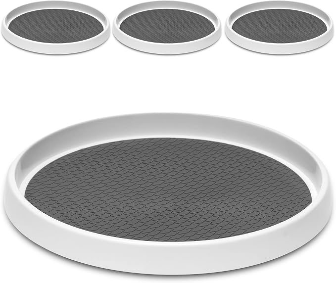 Set of 4, 10 Inch Non-Skid Lazy Susan Organizers - Turntable Rack for Cabinet, Pantry Organization and Storage, Kitchen, Fridge, Bathroom Makeup Vanity Countertop, Under Sink Organizing, Spice Rack