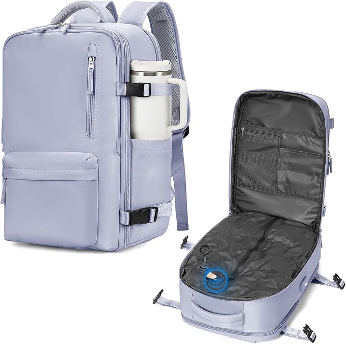 WONHOX Vacuum Seal Backpack for Travel with Air Pump 18x14x8 inches Vacpack Carry on Flight Approved Compression Daypack Laptop Space Saver Bag Storage with Vacuum System Travel Bags Women TaroPurple
