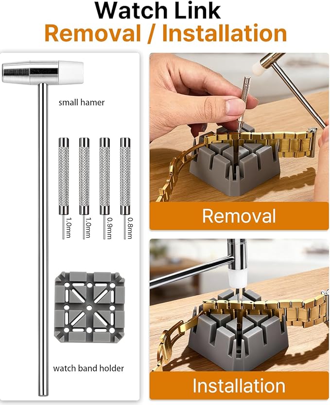 EasyTime Watch Link Removal Kit: Professional Watch Strap Adjustment Tool Band Replacement Bracelet Resize Kit for All Size with 108 PCS Spring Bars 20 PCS Link Pins