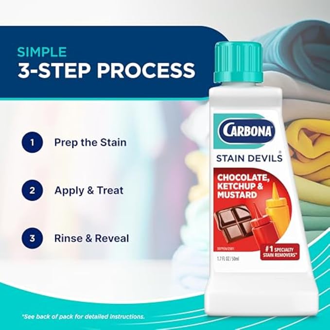 Carbona Stain Devils® #2 | Ketchup, Mustard & Chocolate | Professional Strength Laundry Stain Remover | Multi-Fabric Cleaner | Safe On Skin & Washable Fabrics | 1.7 Fl Oz, 3 Pack