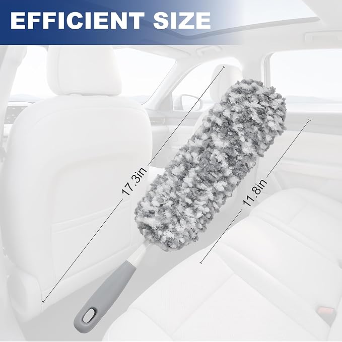 18" Car Duster Multi-Purpose Microfiber Duster with Detachable & Washable Head, for Car Interiors, Electronic Products, Furniture, Windows, and Delicate Surfaces