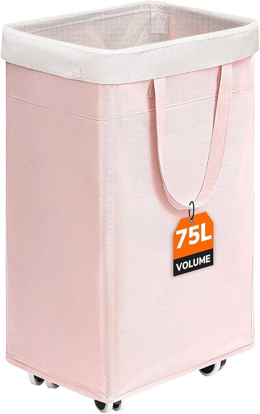 CHICVITA 75L Rolling Laundry Basket with Wheels Removable wash bag, Pink | Laundry hamper for dirty clothes dorm essentials. Pink room Decor for girls kids fit living room nursery room college dorm