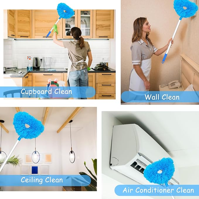 2 Pack Ceiling Fan Cleaner Duster,Reusable Microfiber High Ceiling Fan Blade Cleaner with Removable Extension Pole 13 to 50 Inch for Cleaning,Bookshelves,Door,Window Top,Furniture
