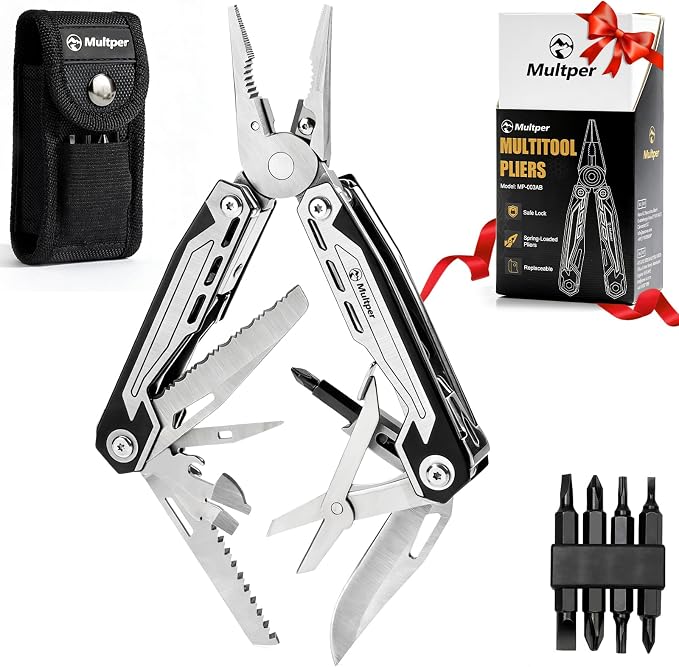 Multper 21-in-1 Multitool with Pocket Knife & Scissors,Screwdriver | Foldable Stainless Steel Multi Tool with EDC Sheath,Self-locking, Ideal for Camping, Survival,Simple Repair, Gifts for Men