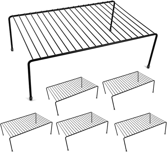 Large (16.1 x 10.2 Inch) Cabinet Storage Shelf Rack, Kitchen Shelves，Kitchen Counter and Cabinet Shelf, Storage Rack Organizer for Kitchen, Fridge, Cabinet, Bathroom Cupboard (Black, 6)
