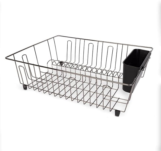 Large Wire Dish Drying Rack and Drainer, Kitchen Countertop Dish Rack for Plates, Cups and Utensils, Black/Chrome, 17.5" x 13.7" x 5.5"
