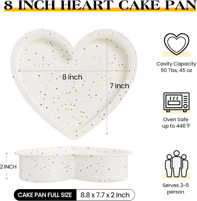8 Inch Silicone Heart Shaped Cake Pans Small Heart Cake Pan Set Nonstick Silicone Heart Molds for Baking (2 Pcs, Cream)