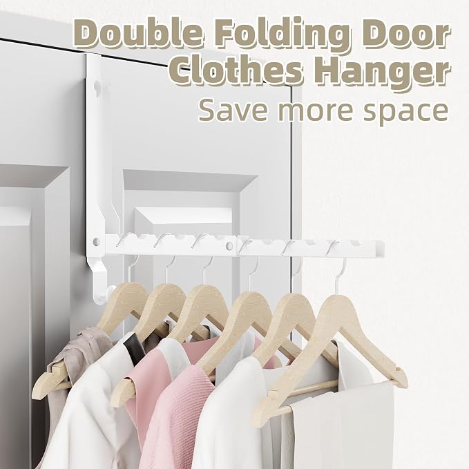 BAKON Heavy Duty Over the Door Hooks with 10 Ridges,Compact Double Folding Over the Door Hanger for Bathroom Bedroom Laundry, Over Door Drying Rack, Space Saving Over Door Hanger, Rustproof (1, White)