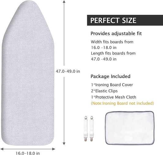 SheeChung Ironing Board Cover and Pad for Extra Wide 18"x49" Ironing Boards,Premium Heavy Duty 4-Layer Silicone Coated Cover with 2mm Foam and 4mm Felt,Resists Scorching and Staining (49”x18”,Size C)