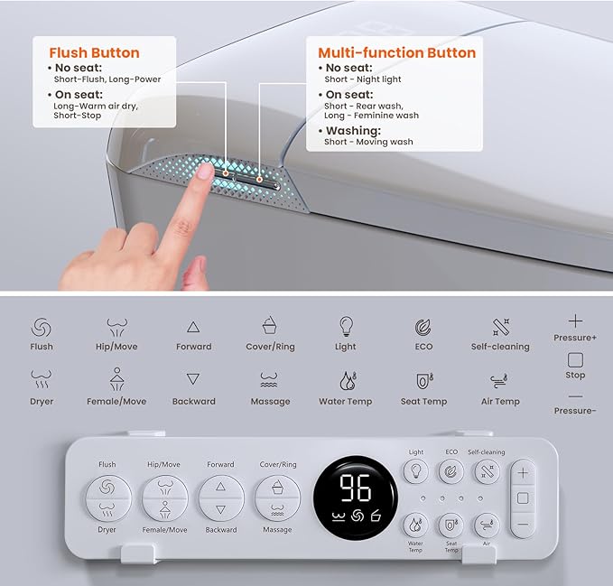 Smart Bidet Toilet with Tank, One Piece Elongated Heated Toilet with Auto Open/Close Lid, Foam Shield, Auto Flush, Foot Sensor, Self-Cleaning Nozzle, Anti-Splash Water-Saving Modern Bathroom Toilet