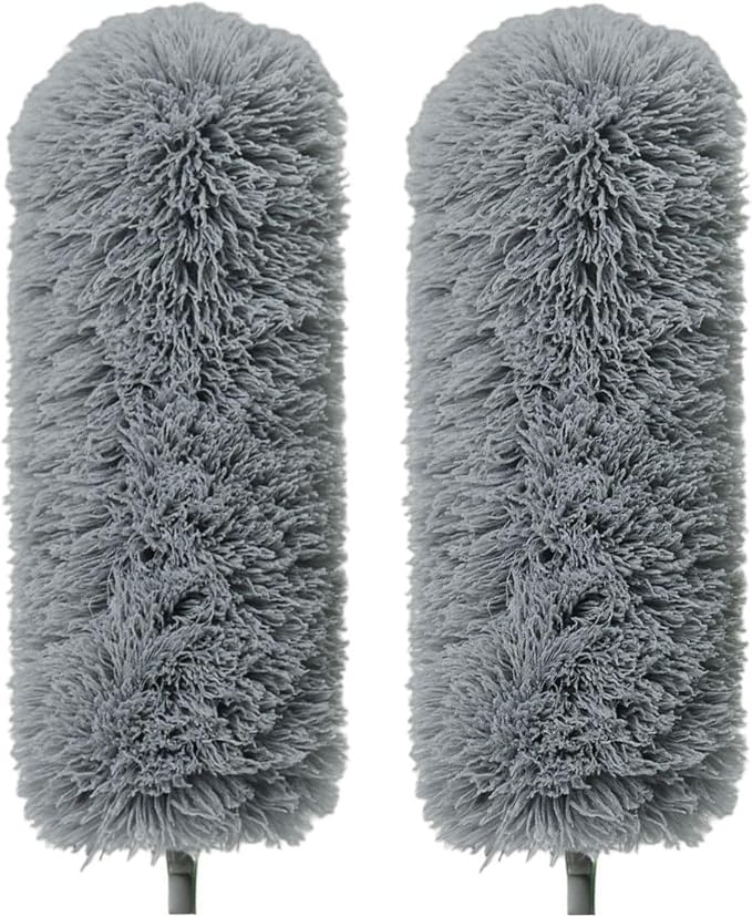GÜTEWERK Extendable Feather Duster, Microfiber Duster, Ceiling Fan Duster, Feather Dusters for Cleaning, Dust Cleaner, Cobweb Duster - Electrostatic Bendable Head - Set of 2 Replacement Heads