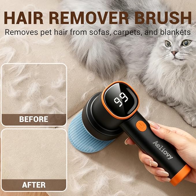 Fabric Shaver, 3 in 1 Lint Remover with Hair Remover Brush & Lint Rollers, Digital Led Display, 3 Speeds with Replaceable Blades, Remove Pilling for Clothes, Furniture, Sweater, Couch, Blanket, Pet