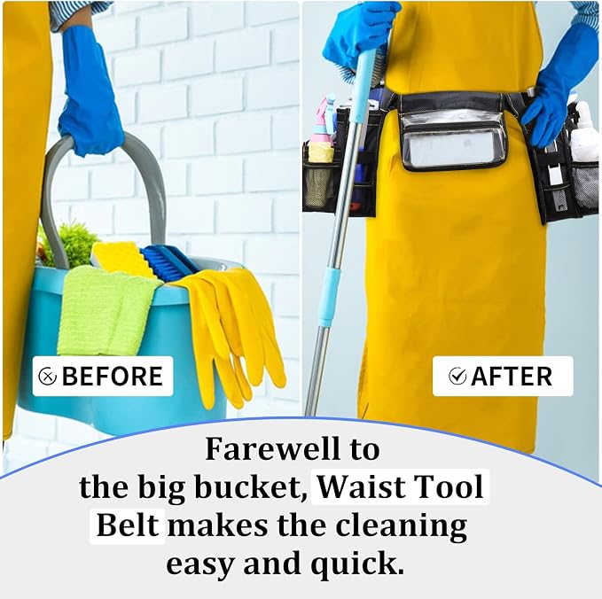 Cleaning Belt,Tool Pouch Waist Apron with Pockets Cleaning Supplies | Cleaning Tool Belt For Housekeeping Water-Resistant Cleaning Caddy Aprons for Cleaning Work