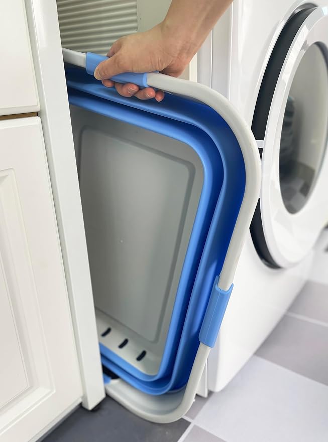 SAMMART 42L (11 gallon) Collapsible Plastic Laundry Basket - Foldable Pop Up Storage Container/Organizer - Portable Basket - Space Saving Hamper/Basket (2, Little Boy Blue+Quartz Pink)