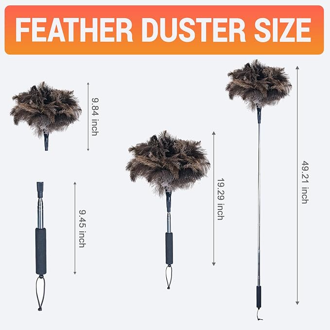 Ostrich Feather Duster for Electronics, Keyboard – Soft Dusting Tool for Screen, Fragile Items, Office, Home Cleaning (A12- Black Handle)