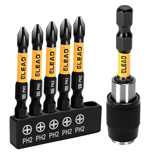 6-Piece Phillips Bit #2 Impact, 2 Inch Magnetic Phillips Head Drill & Screwdriver Bit with Magnetic Bit Holder, S2 Steel, 1/4" Hex Shank, PH2 for Impact Driver, Professional & DIY Use