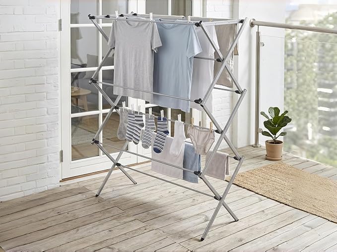 Clothes Drying Rack Foldable, Heavy Duty Laundry Rack for Small Spaces | Space-saving drying rack for clothes,towels and small laundry.Steel frame supports wet loads and folds flat for storage.