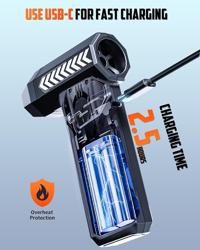 Compressed Air Duster, 150,000RPM 4-Gear Adjustable Super Power Air Blower Electric Air Duster with LED Light,One-tap Booster with 8000mAh Rechargeable Battery for PC, Keyboard, Car, Home Cleaning